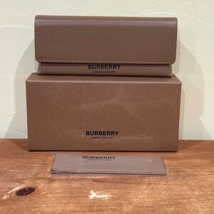 NEW Burberry Brown Leather Eyeglass Case Embossed Logo Box Cleaning Cloth ONLY